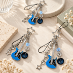CouldNook Guitar Keychain - Blue Instrument Shape and Dangling Musical Details