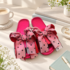 CouldNook Polka Dot Bow Slippers - Deep Red Design