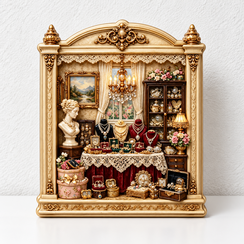Jewelry Shop Fridge Magnet - Ornate Frame and Miniature Displays
