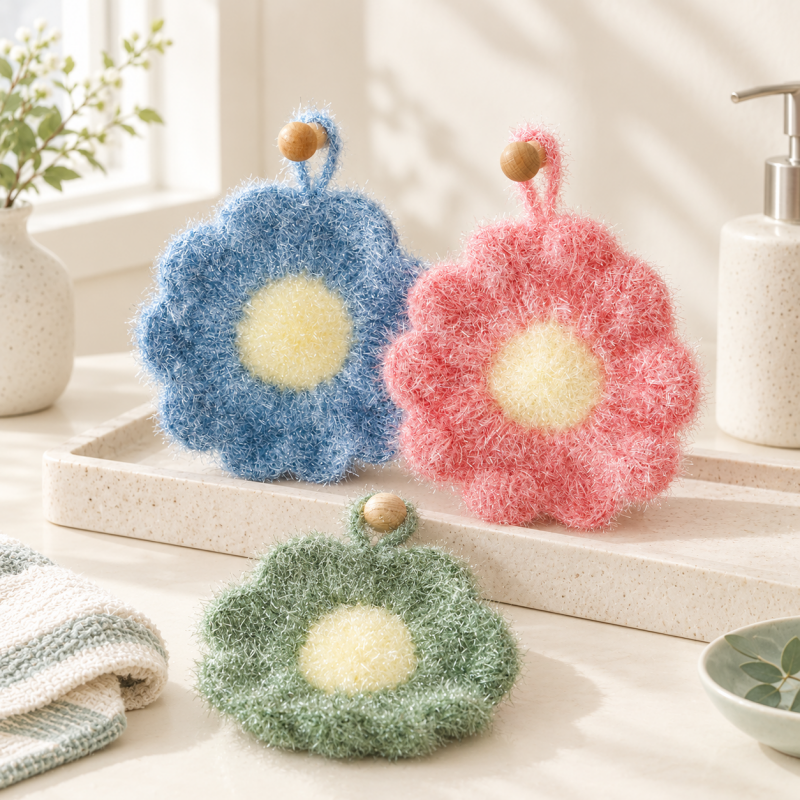Flower Dishwashing Cloth with Hanging Loop