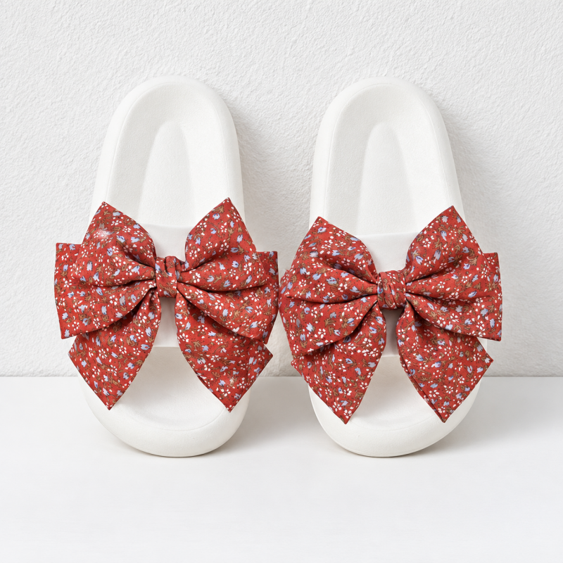 CouldNook Floral Bow Slippers - Black and White Options