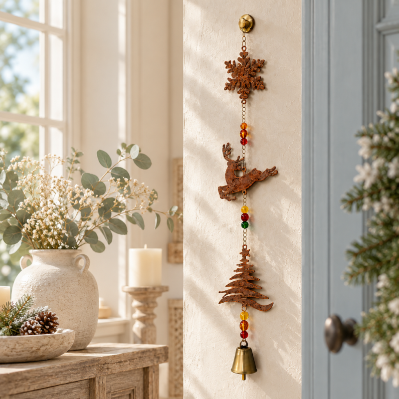 CouldNook Reindeer Bell Hanging - Snowflake Tree And Colored Bead Details