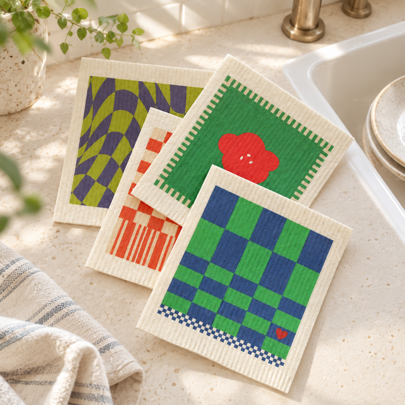 Printed Dishwashing Cloths with Illustrated Design Options