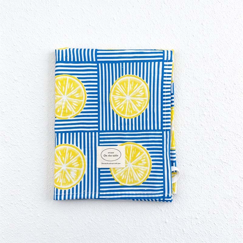 Printed Cotton Table Cloth with Lemon and Shell Designs