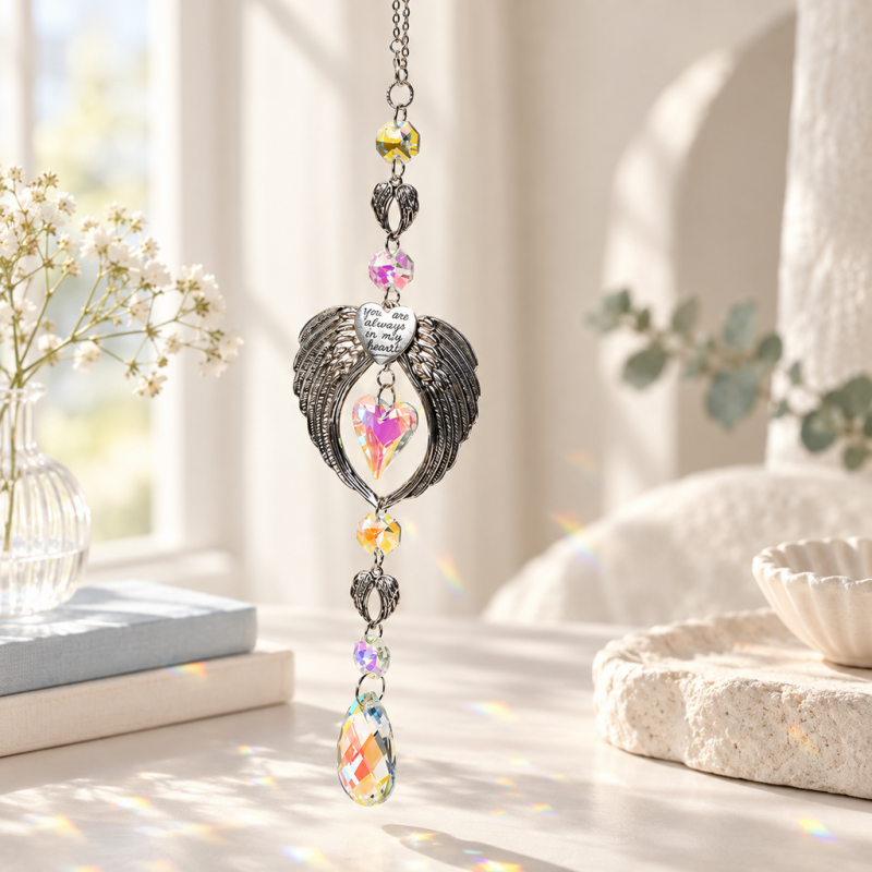 CouldNook Angel Wing Hanging - Faceted Heart And Teardrop Bead Detail