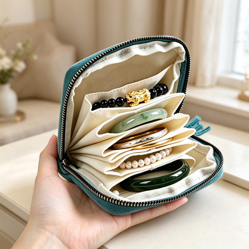 Velvet Jewelry Organizer with Six Inner Pockets