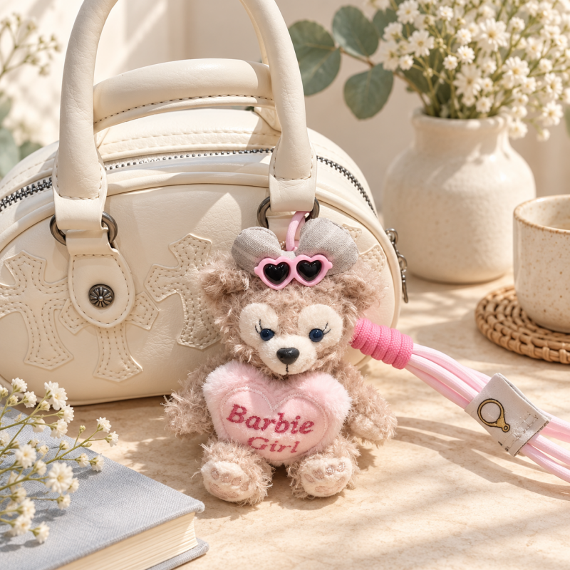 CouldNook Plush Bear Charm - Heart Detail and Pink Hanging Loop
