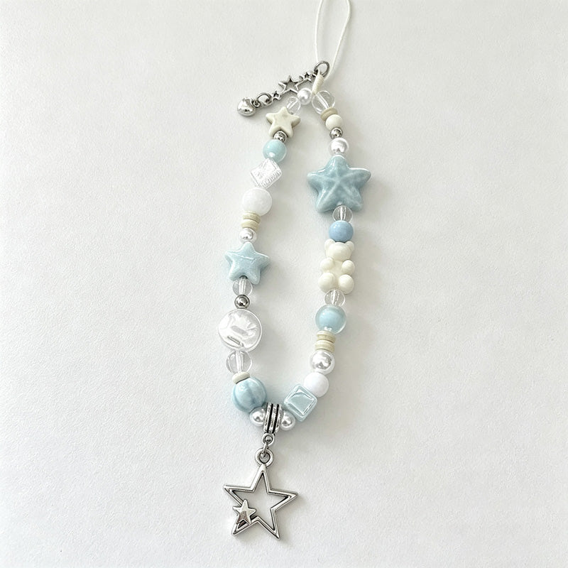 CloudNook Star Beaded Phone Strap‑Light Blue Wrist Lanyard