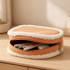 Plush-Trim Semicircle Cosmetic Bag