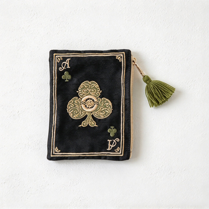 CouldNook Playing Card Makeup Pouch - Embroidered Suits And Tassel Pull