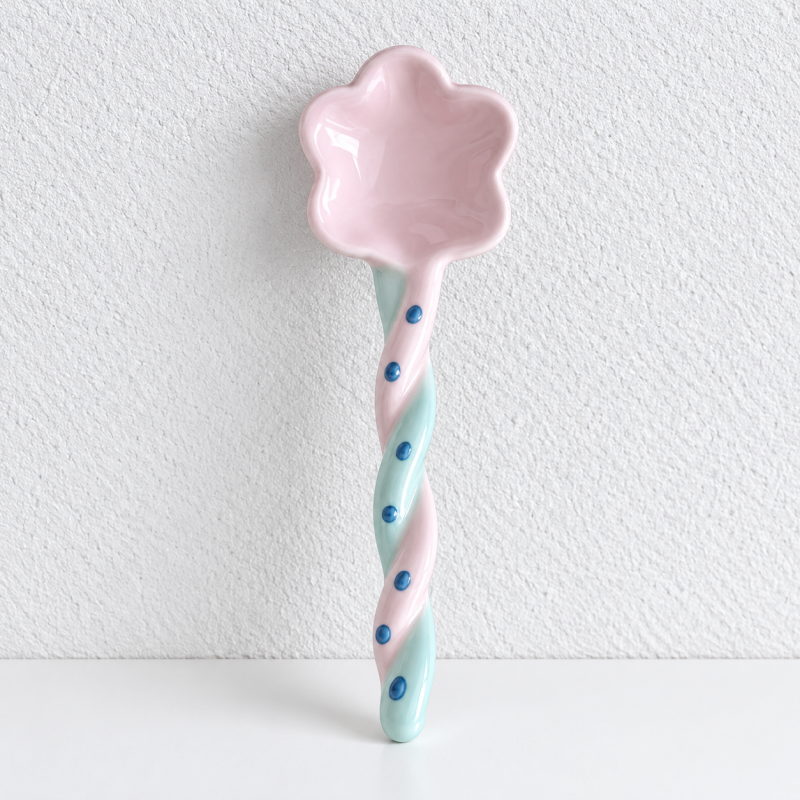 CouldNook Ceramic Flower Spoon - Long Twisted Pastel Handle