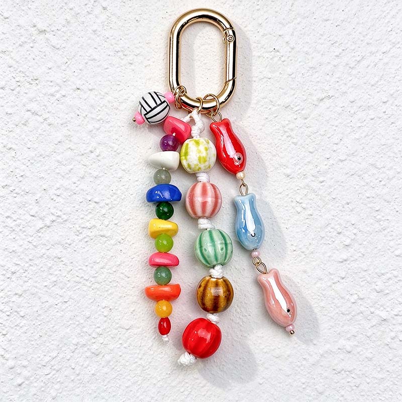 CouldNook Beaded Bag Charm - Colorful Fish Details and Oval Clip