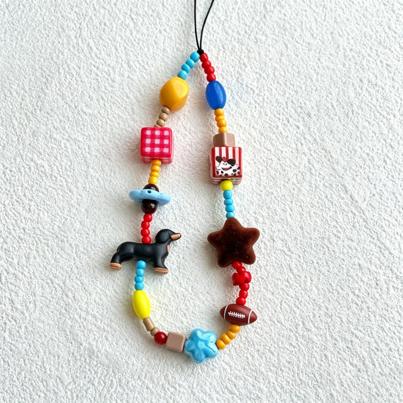 CloudNook Beaded Phone Wrist Strap-Colorful Dachshund Star Charms