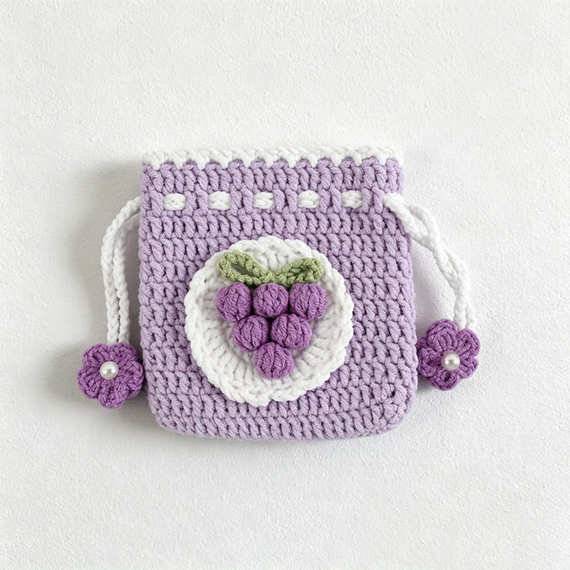 CouldNook Yarn Applique Drawstring Pouch - Fruit and Flower Designs