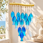 CouldNook Glass Fish Wind Chime - Blue Cascade And Horizontal Metal Support
