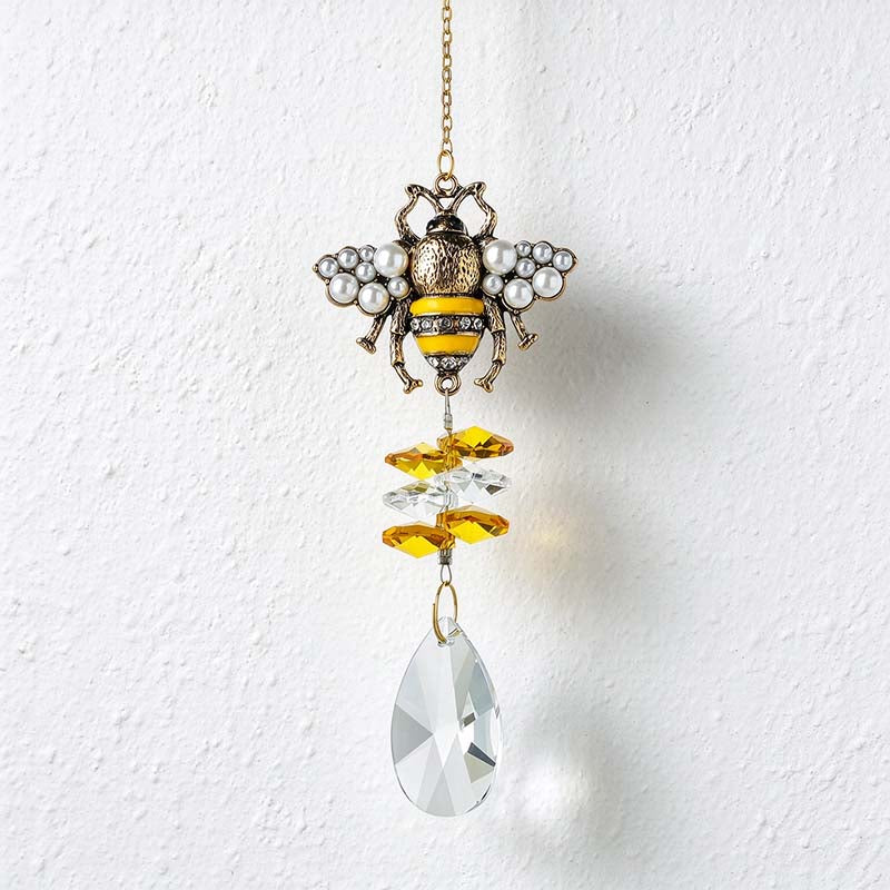 CouldNook Bee Motif Suncatcher - Floral Details And Faceted Pendant Strand