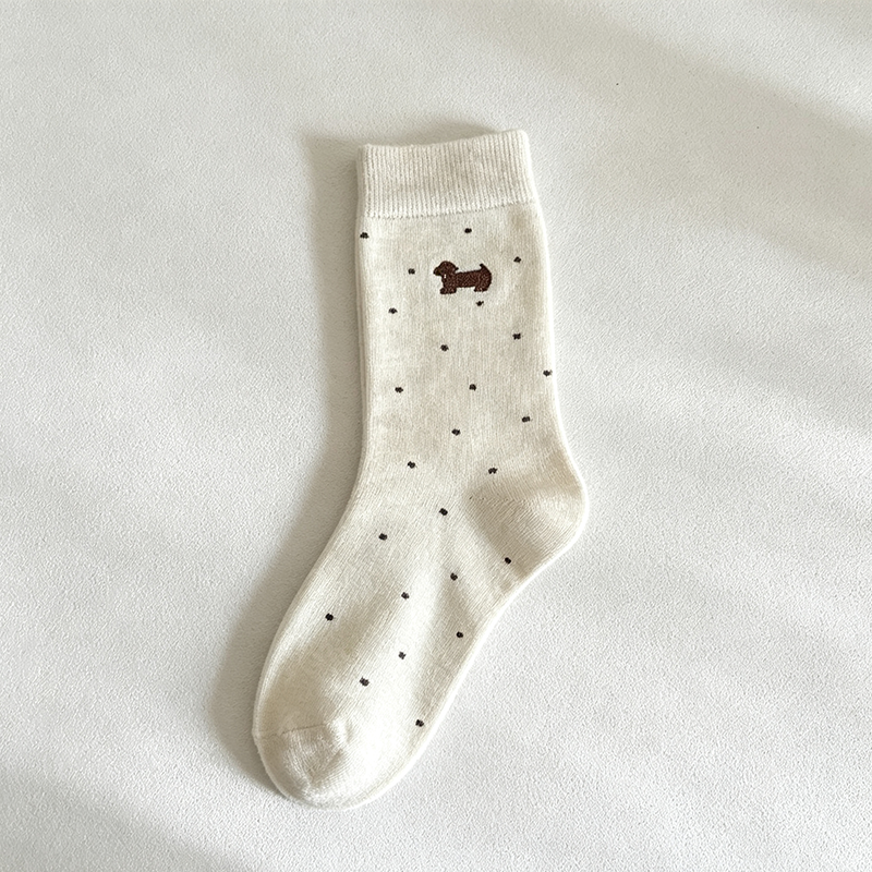 CouldNook Dachshund Crew Socks - Warm Embroidered Dotted Pattern