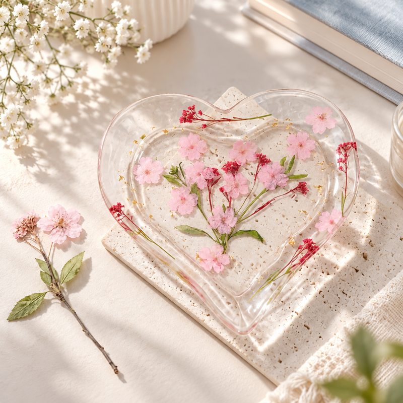 CouldNook Heart Jewelry Tray - Embedded Dried Flowers And Clear Resin