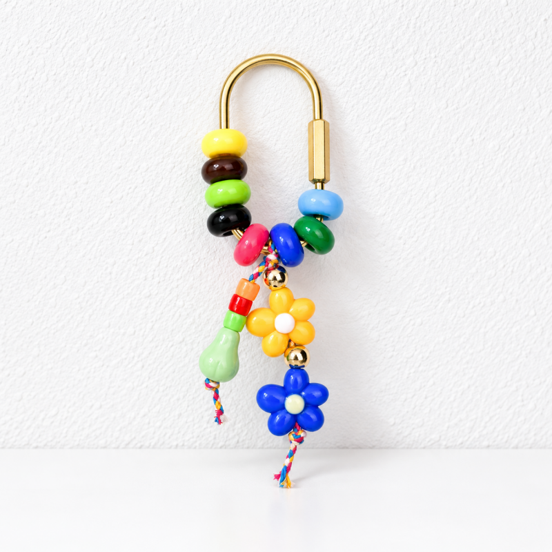 CouldNook Floral Bag Charm - Colorful Beaded Frame and Dangling Flower Pair