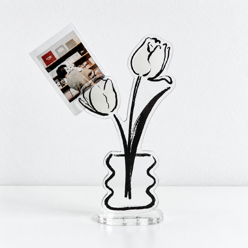 CouldNook Line-Art Flower Memo Stand - Acrylic Vase Silhouette And Clip