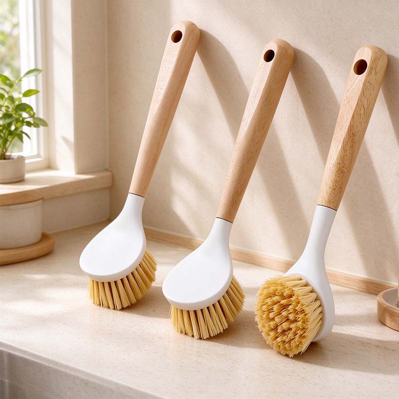 CouldNook Wood Handle Pot Brush - Round Kitchen Scrubber