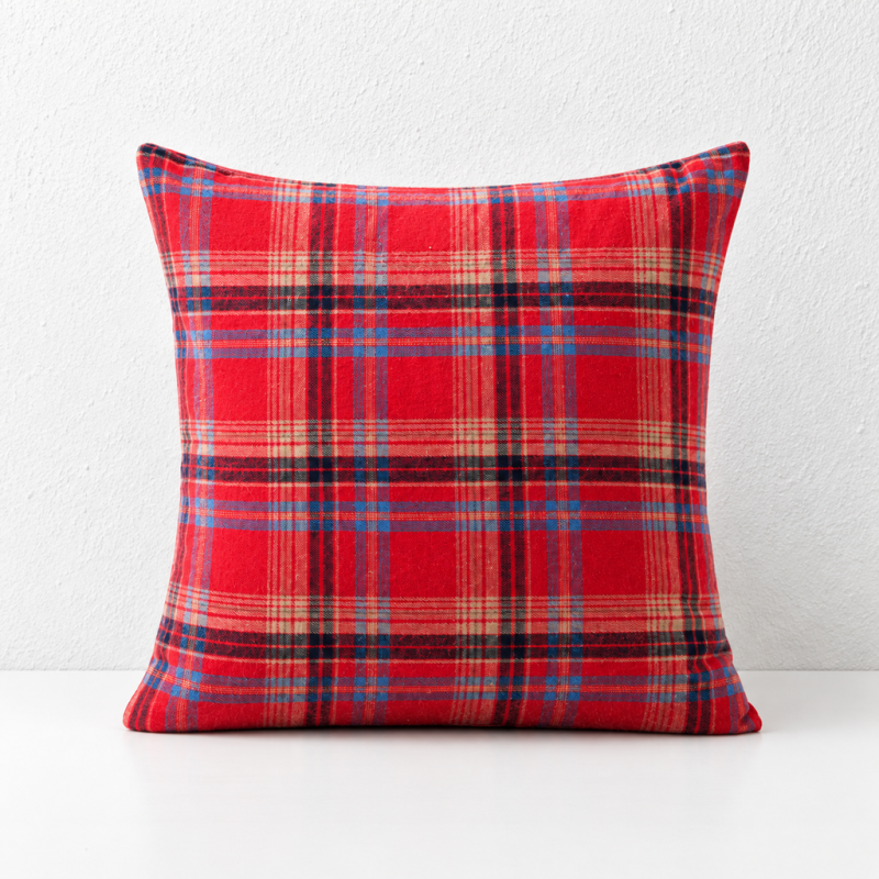 CouldNook Seasonal Pattern Cushion - Plaid Checks And Raised Festive Motifs
