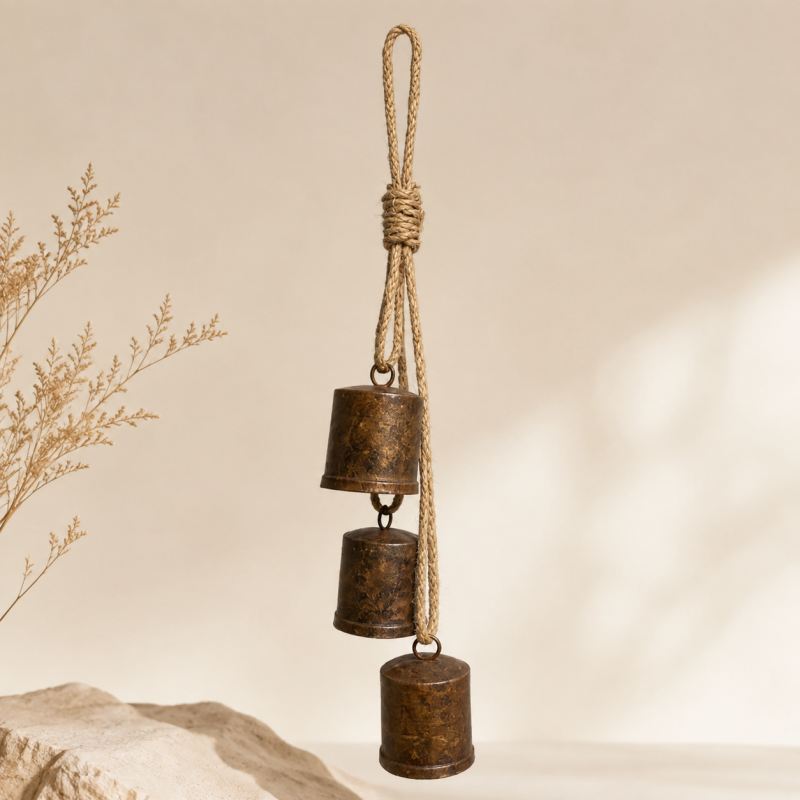 CouldNook Rustic Double Bell Ornament - Rope Hanging Metal Pair