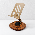 CouldNook Folding Phone Stand - Gold-Toned Support and Woodgrain Patterned Base