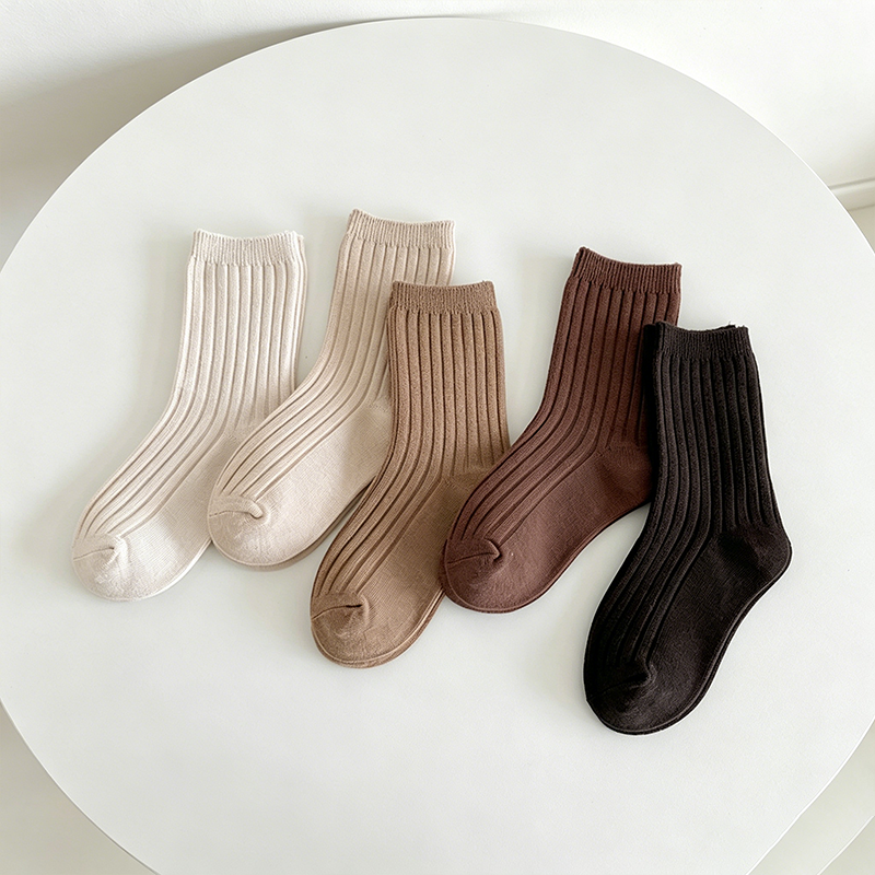 CouldNook Ribbed Solid Kids Socks - Everyday Drawer 5PCS Set