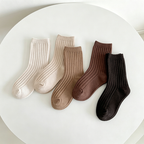 CouldNook Ribbed Solid Kids Socks - Everyday Drawer 5PCS Set