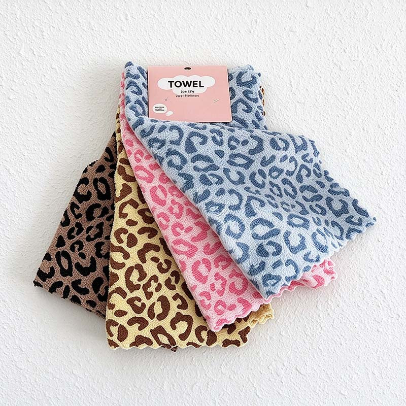 CouldNook Leopard Cleaning Cloth Set - Four Coral Fleece Squares