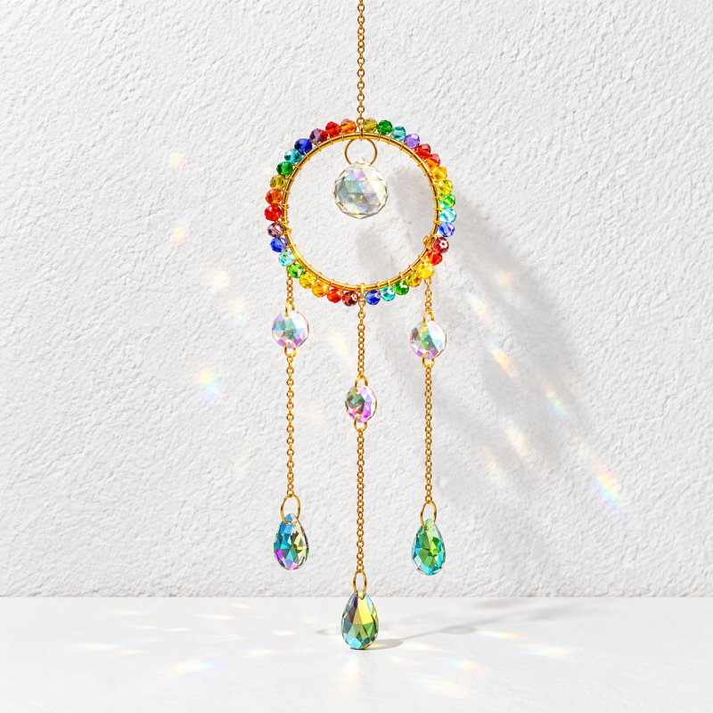 CouldNook Rainbow Beaded Suncatcher - Shaped Frame and Hanging Glass Drops