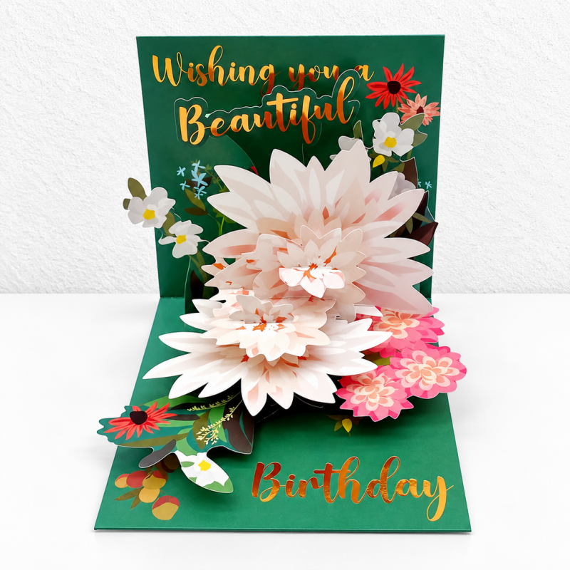 CouldNook Floral Pop-Up Greeting Card - Pale Layered Blooms and Gold-Toned Lettering
