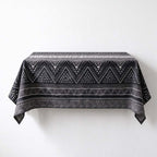 CouldNook Geometric Cotton-Linen Tablecloth - Patterned Bands and Plain Edges
