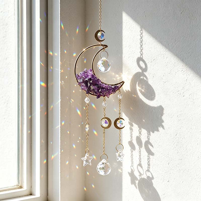 CouldNook Crescent Suncatcher - Stone Chip Moon And Star Drops