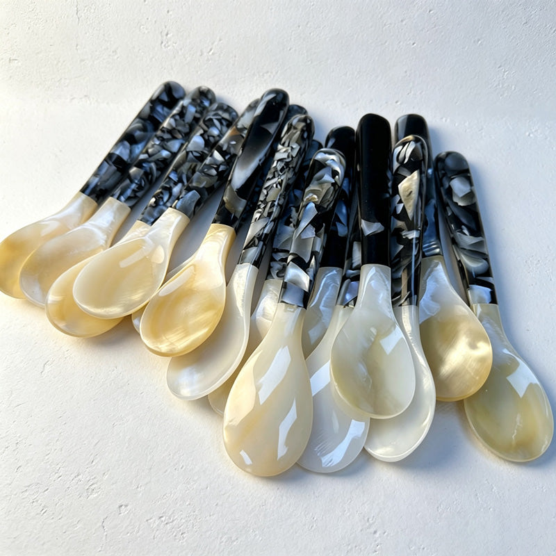 CouldNook Polished Shell Serving Spoon - Patterned Accent Handle