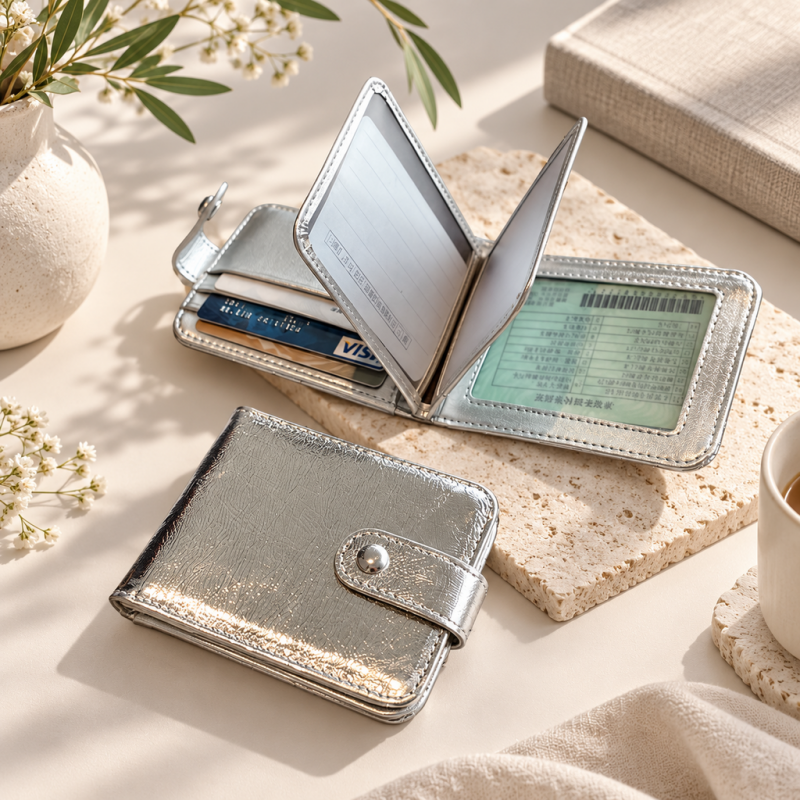 CouldNook Leather Document Holder - Silver Finish and Snap-Fastened Folding Design