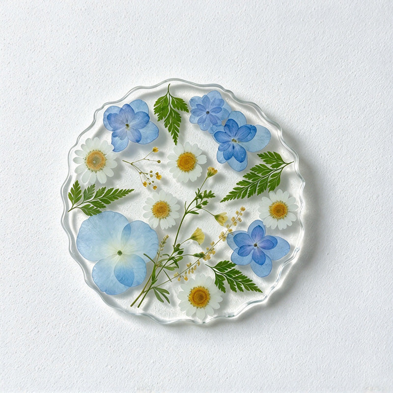 CouldNook Dried Flower Resin Coaster - Clear Body and Wavy Edge