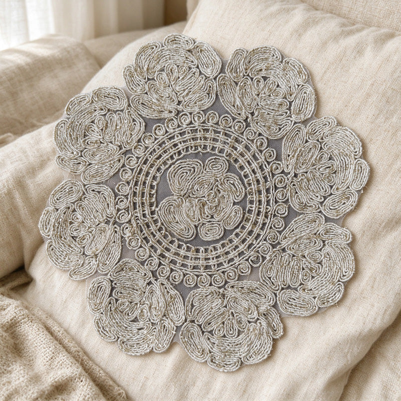 CouldNook Rose Table Mat - Sheer Mesh and Embroidered Floral Border