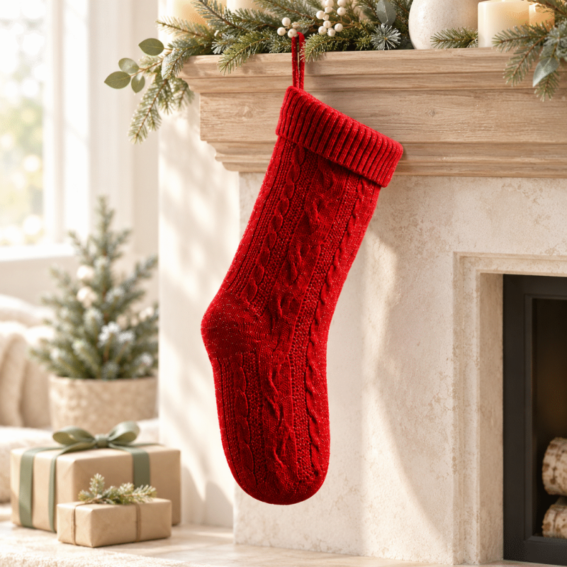CouldNook Cable Knit Christmas Stocking - Ribbed Foldover Cuff
