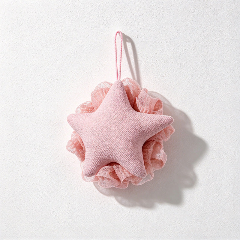 CouldNook Star And Cloud Bath Pouf - Gathered Mesh And Hanging Cord