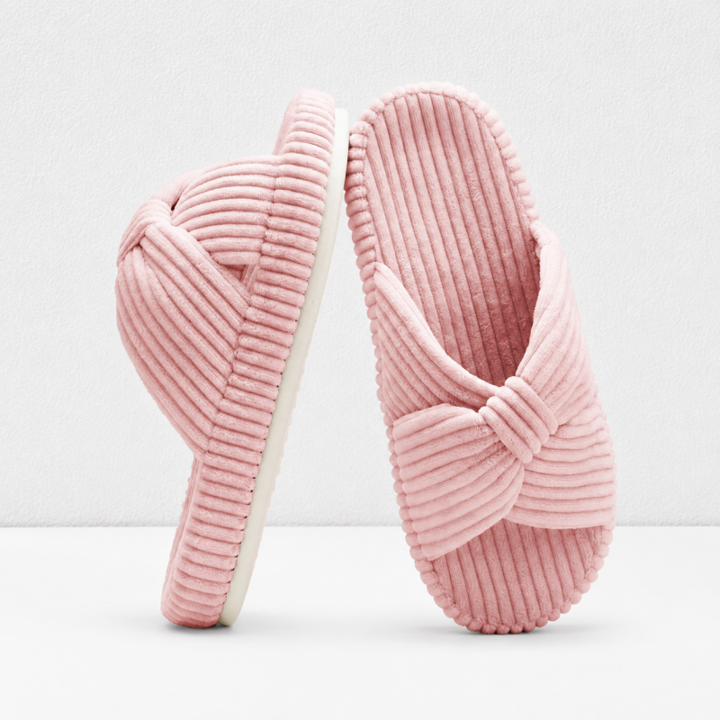 CouldNook Bow Cross Strap Slipper - Corduroy Open Toe Design