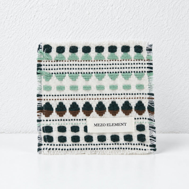 CouldNook Woven Fabric Coaster - Geometric Bands and Fringed Edges