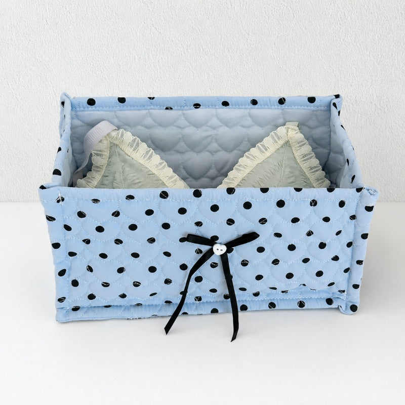 CouldNook Polka Dot Quilted Storage Bin Rectangular Bow‑Decorated Desktop Organizer