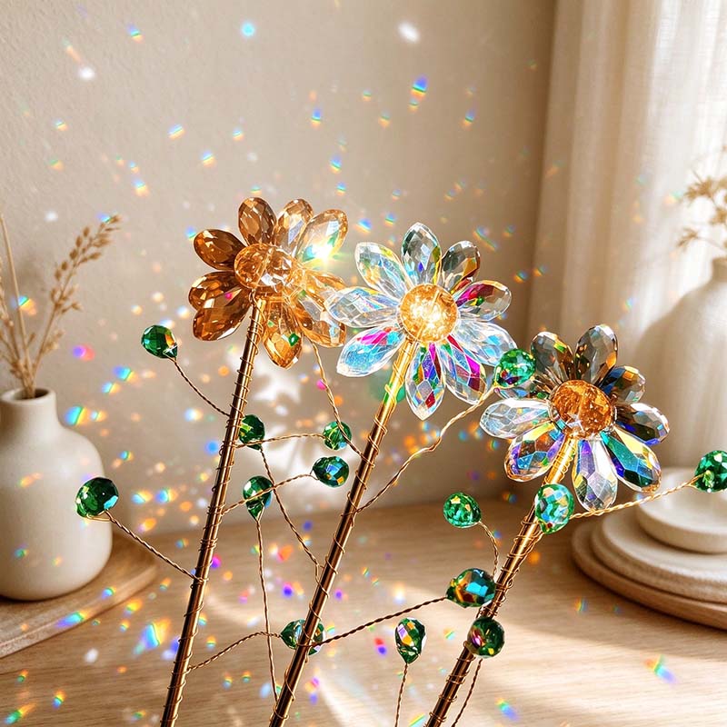 CouldNook Flower Suncatcher Plant Stake - Faceted Petals And Beaded Branches