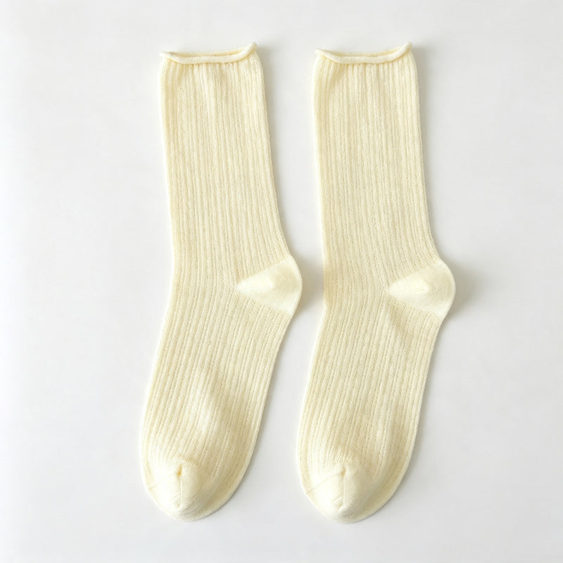 CloudNook Breathable Cotton Pointelle Solid Mid-Calf Crew Socks