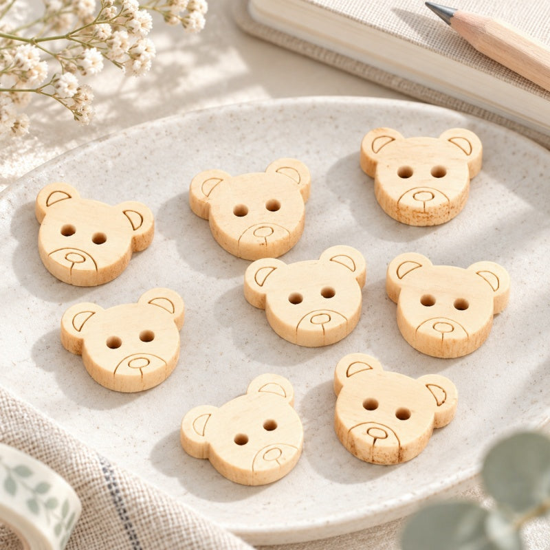 CouldNook Bear Head Wood Buttons - Two Holes and Rounded Ears