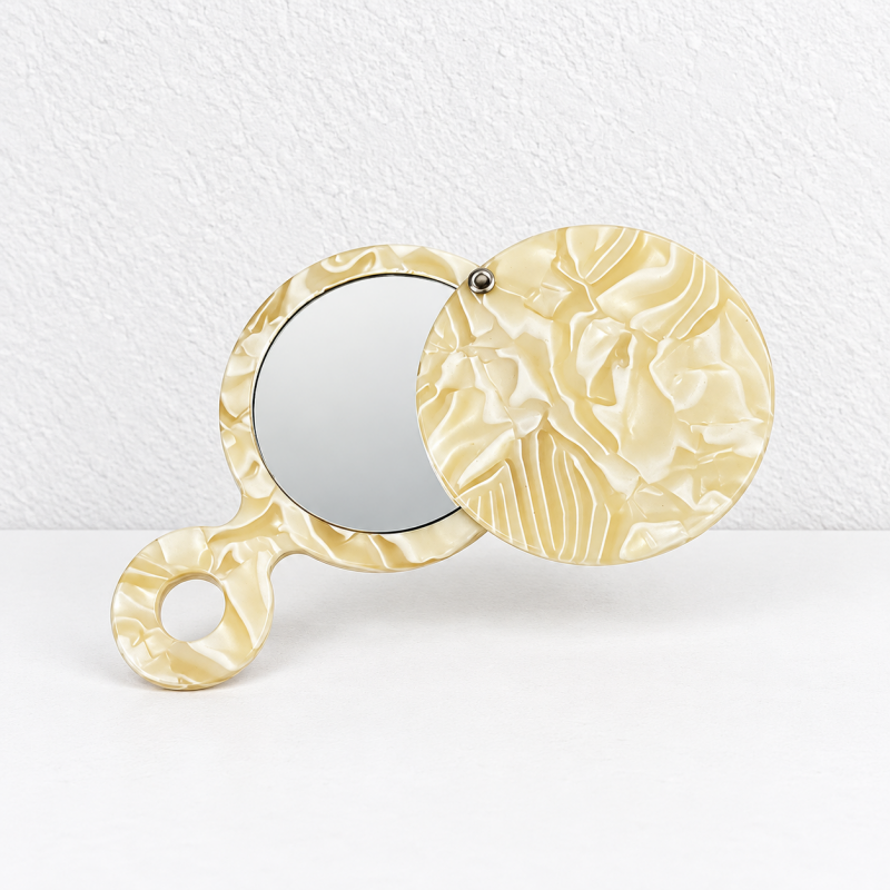 CouldNook Round Hand Mirror - Swivel Cover And Short Loop Handle