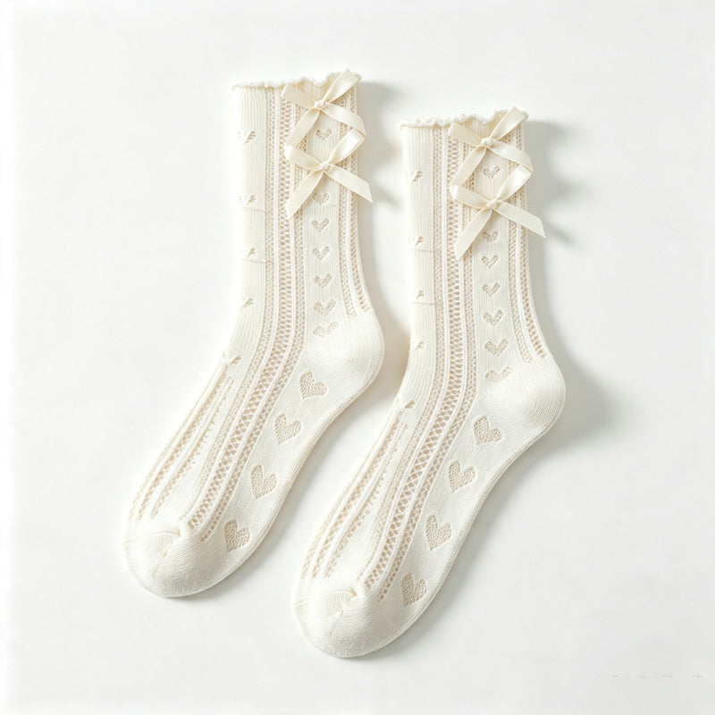 CloudNook Breathable Butterfly Mesh Bow Mid-Calf Crew Socks