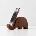 CouldNook Elephant Phone Stand - Dark Brown Wood and Curved Trunk Support